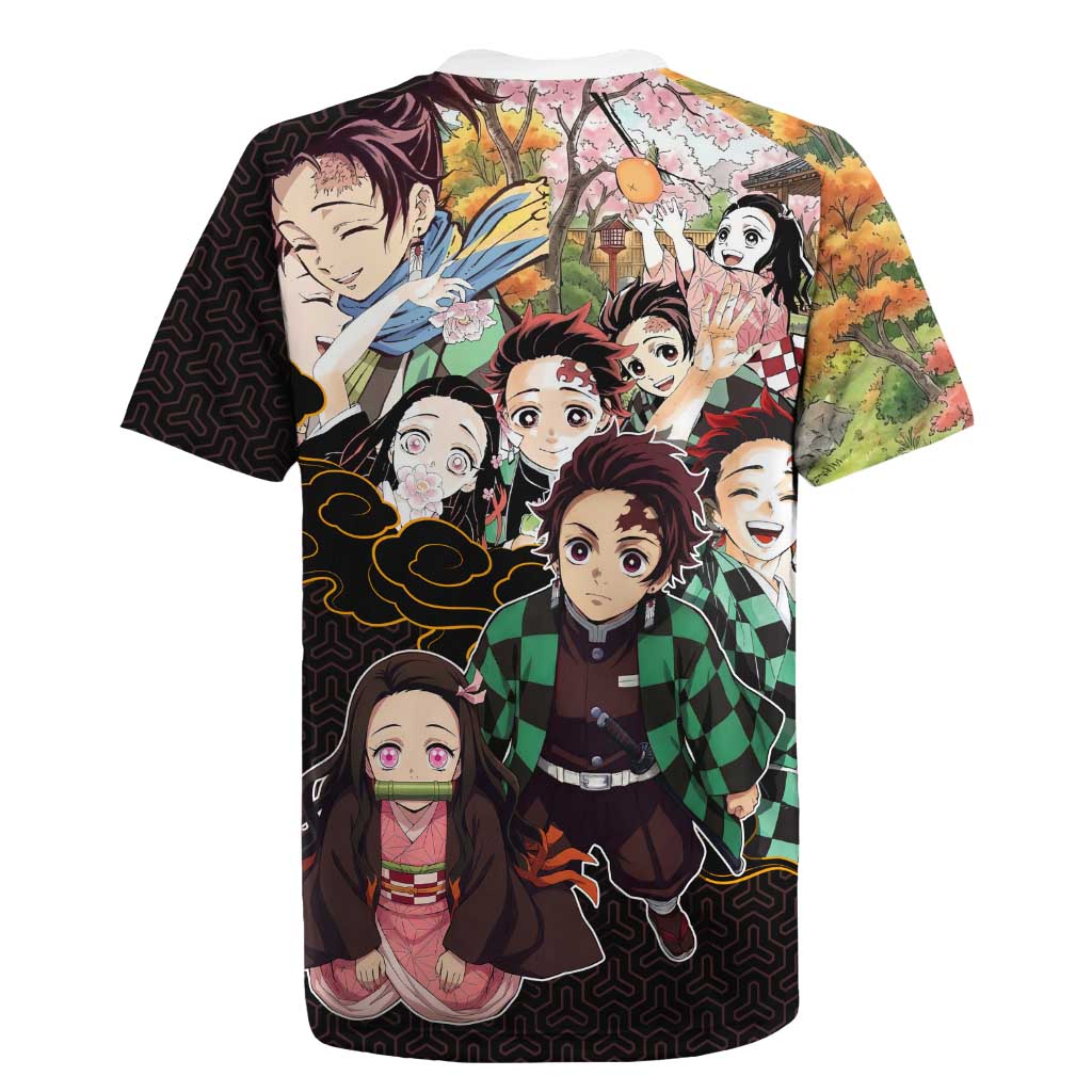 Kamado Siblings Demon Slayer Collage Design Rugby Jersey with Tanjiro and Nezuko in Scenic Background - The Mazicc