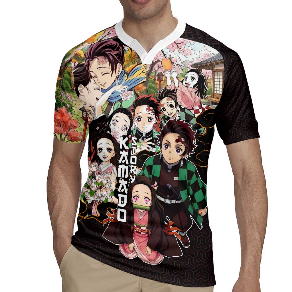 Kamado Siblings Demon Slayer Collage Design Rugby Jersey with Tanjiro and Nezuko in Scenic Background - The Mazicc