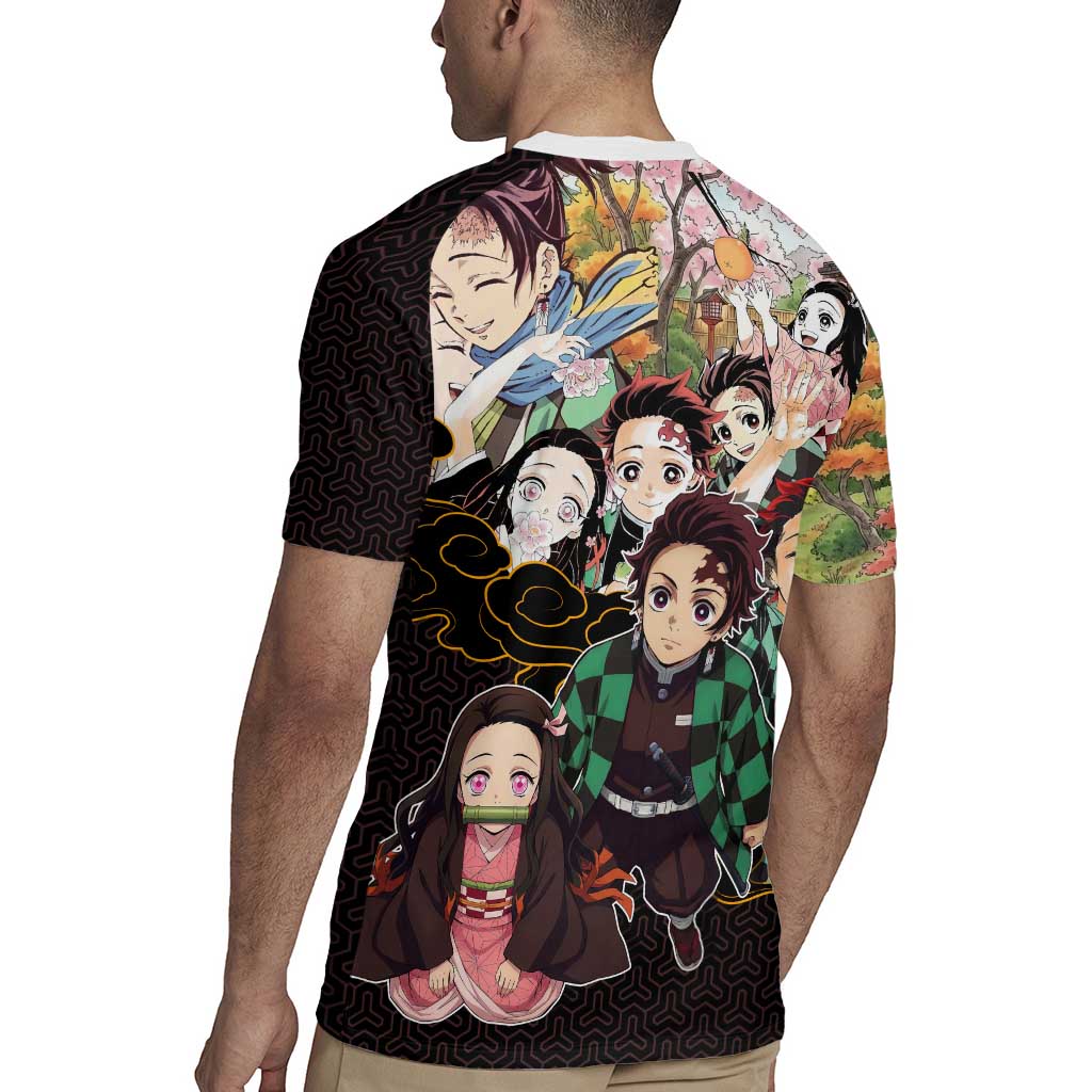Kamado Siblings Demon Slayer Collage Design Rugby Jersey with Tanjiro and Nezuko in Scenic Background - The Mazicc