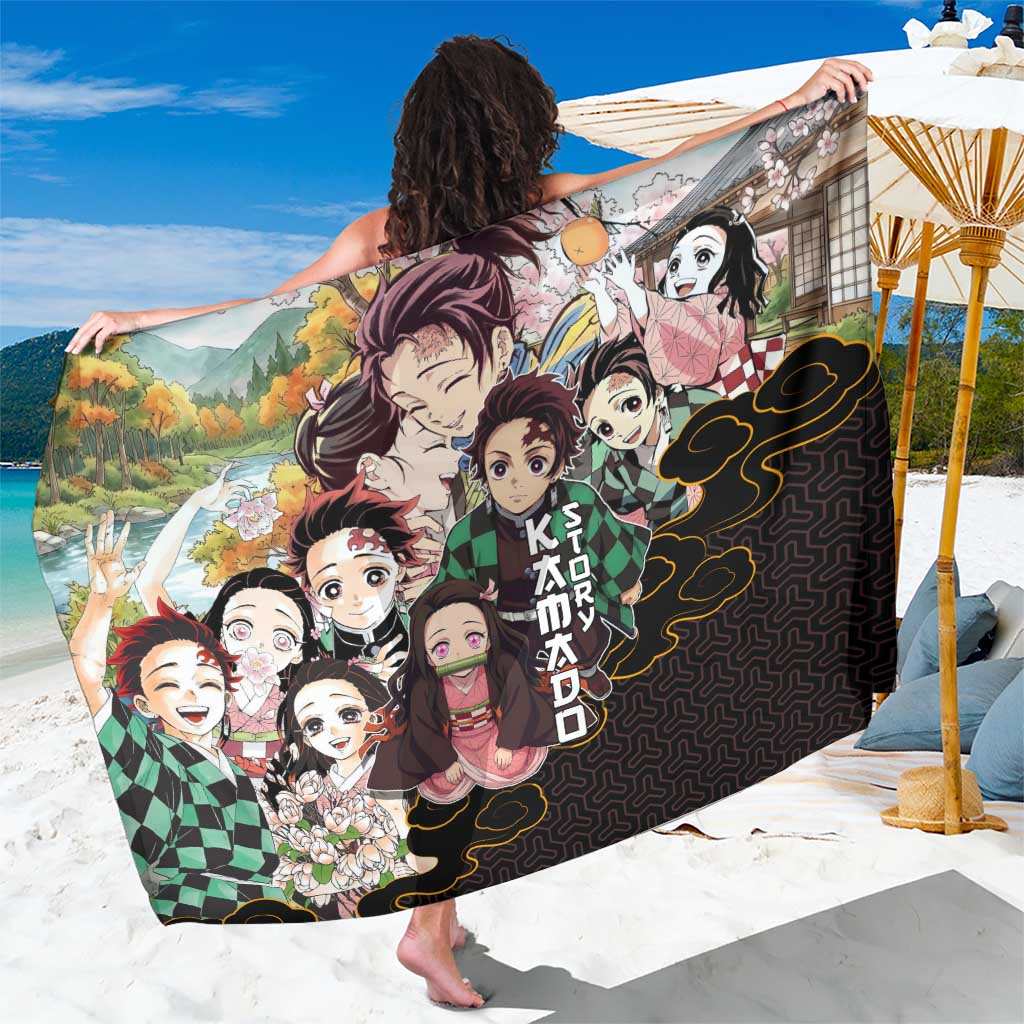 Kamado Siblings Demon Slayer Collage Design Sarong with Tanjiro and Nezuko in Scenic Background - The Mazicc
