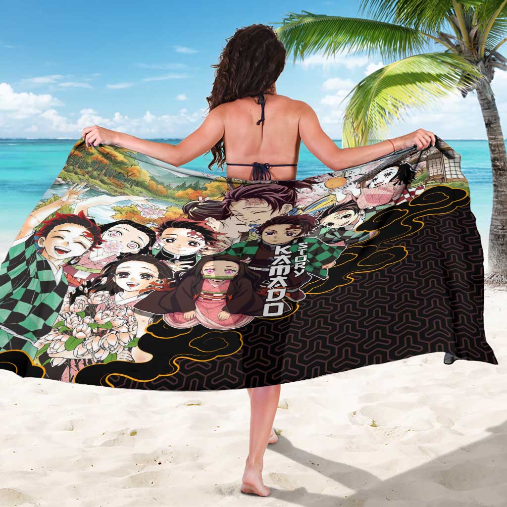 Kamado Siblings Demon Slayer Collage Design Sarong with Tanjiro and Nezuko in Scenic Background - The Mazicc