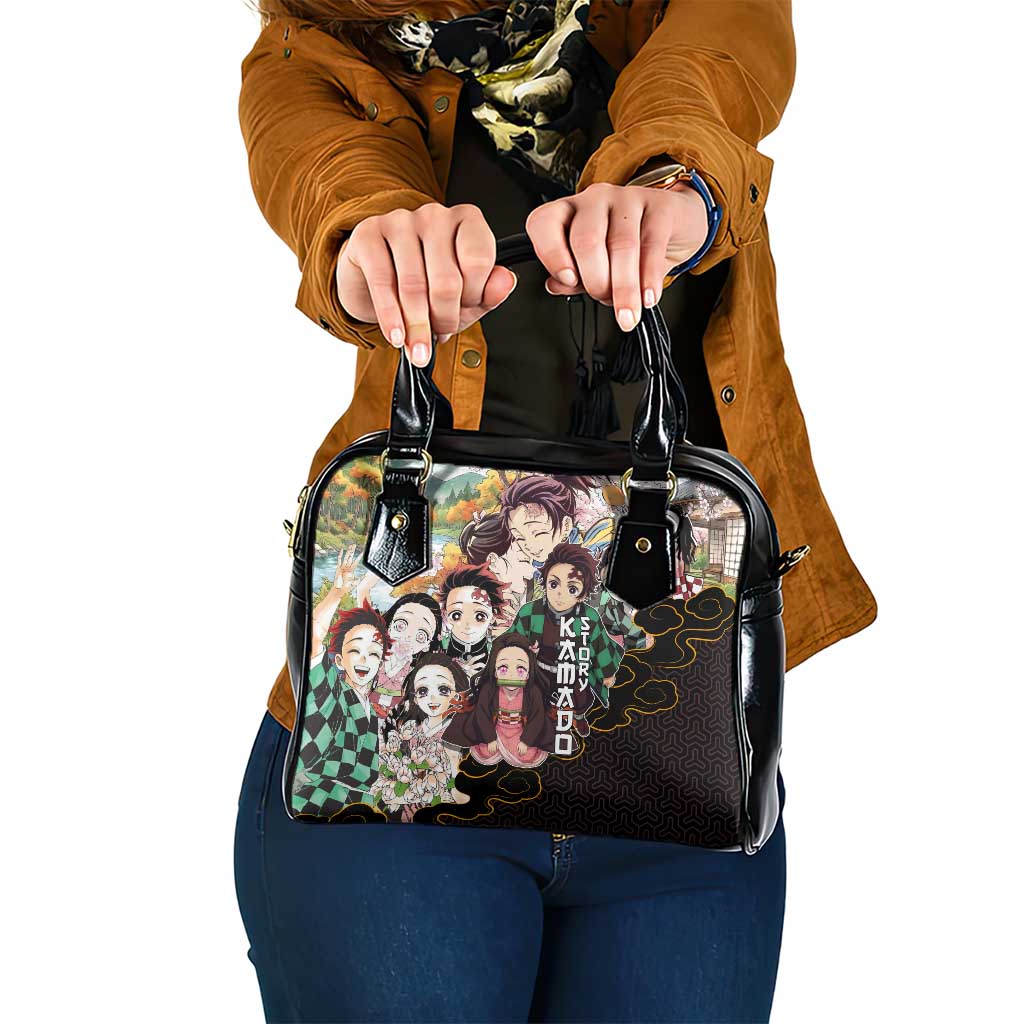 Kamado Siblings Demon Slayer Collage Design Shoulder Handbag with Tanjiro and Nezuko in Scenic Background - The Mazicc