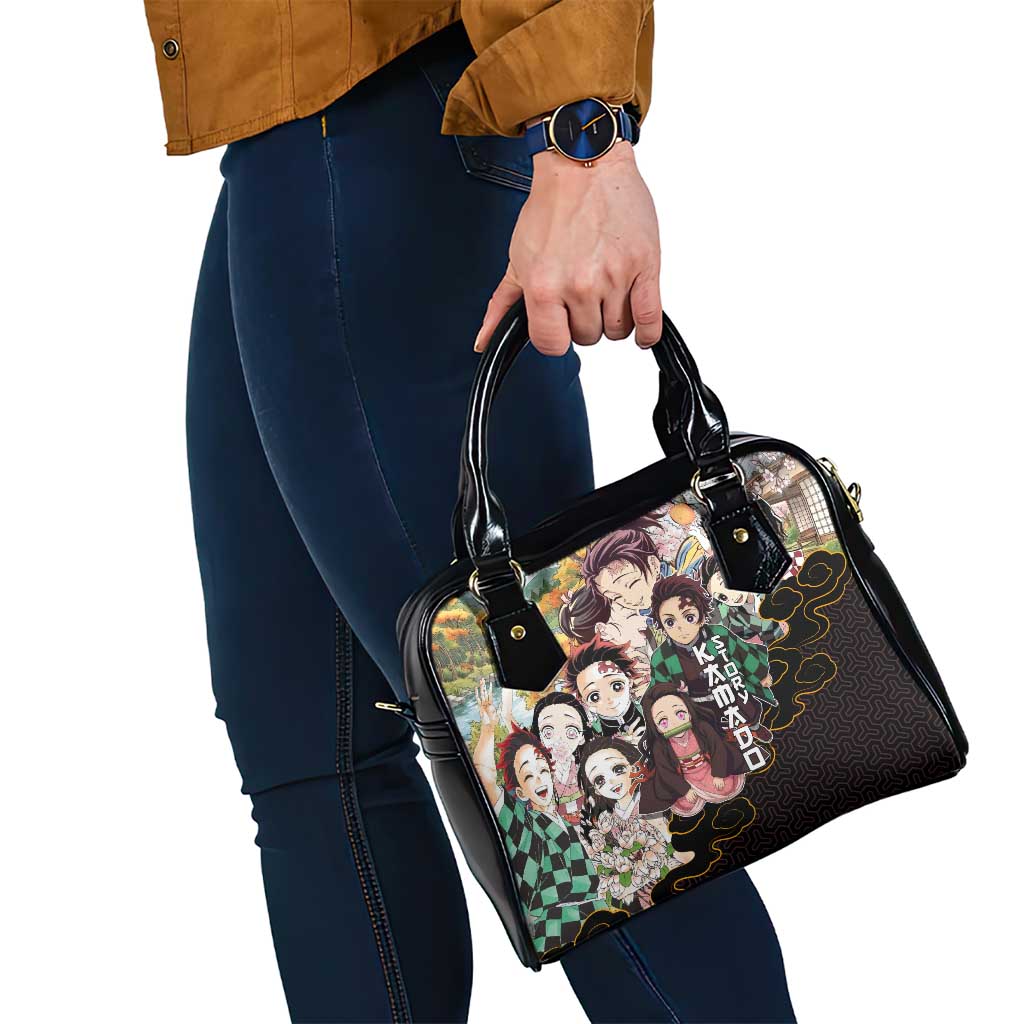 Kamado Siblings Demon Slayer Collage Design Shoulder Handbag with Tanjiro and Nezuko in Scenic Background - The Mazicc
