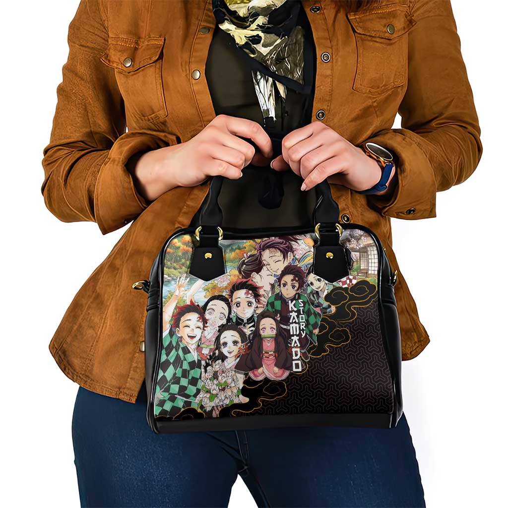 Kamado Siblings Demon Slayer Collage Design Shoulder Handbag with Tanjiro and Nezuko in Scenic Background - The Mazicc