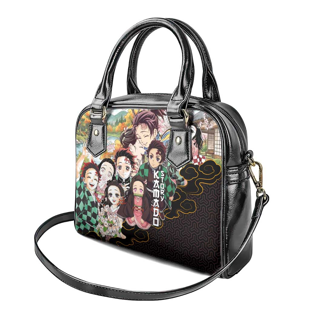 Kamado Siblings Demon Slayer Collage Design Shoulder Handbag with Tanjiro and Nezuko in Scenic Background - The Mazicc