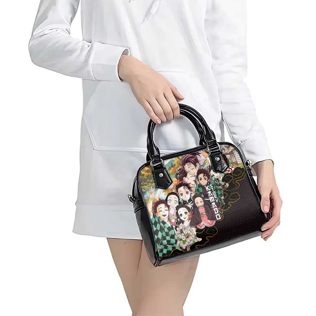 Kamado Siblings Demon Slayer Collage Design Shoulder Handbag with Tanjiro and Nezuko in Scenic Background - The Mazicc