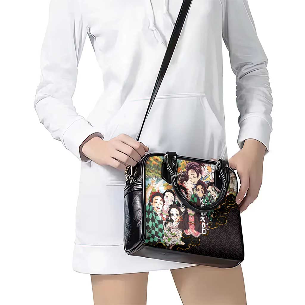 Kamado Siblings Demon Slayer Collage Design Shoulder Handbag with Tanjiro and Nezuko in Scenic Background - The Mazicc