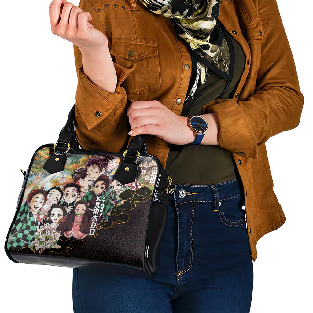 Kamado Siblings Demon Slayer Collage Design Shoulder Handbag with Tanjiro and Nezuko in Scenic Background - The Mazicc