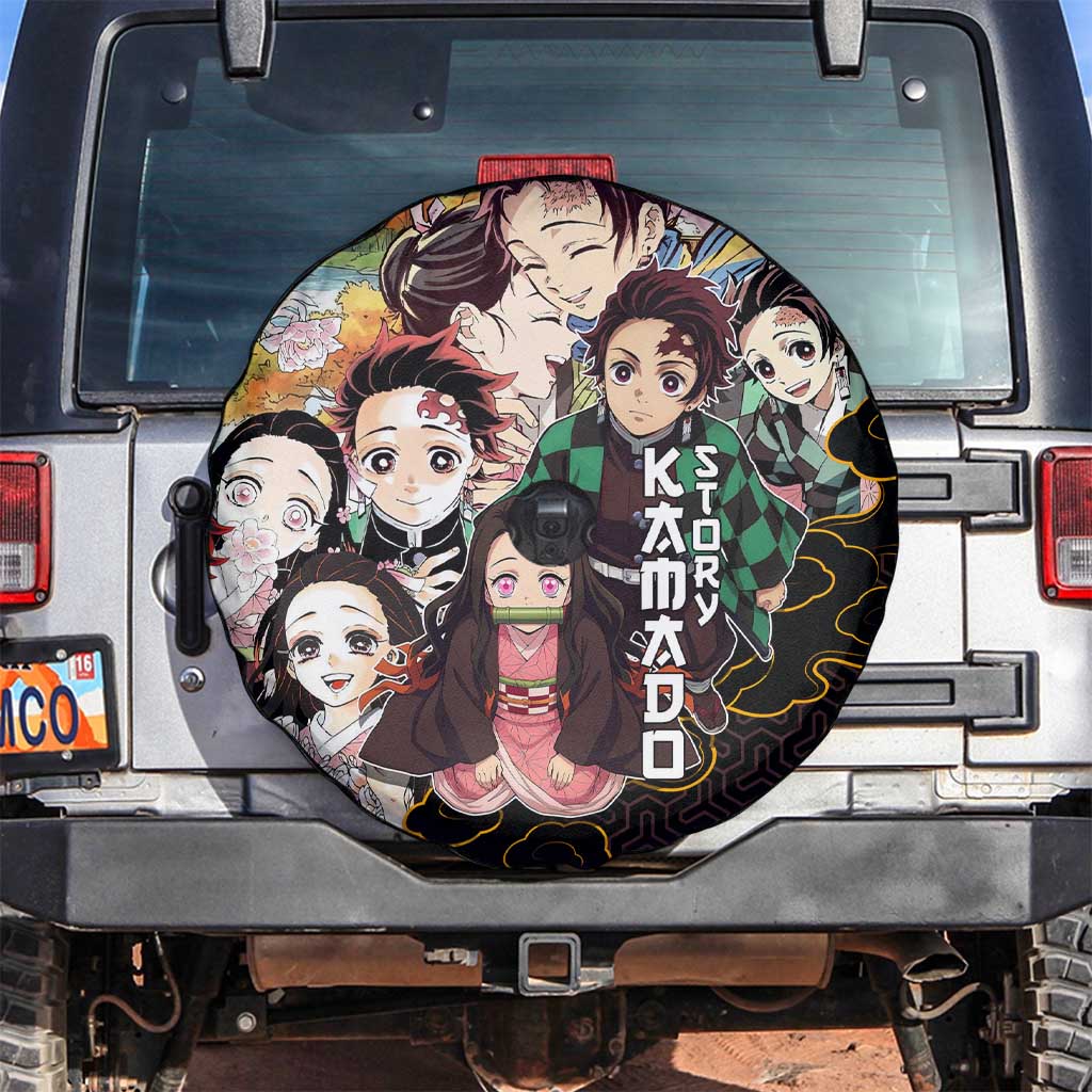 Kamado Siblings Demon Slayer Collage Design Spare Tire Cover with Tanjiro and Nezuko in Scenic Background - The Mazicc