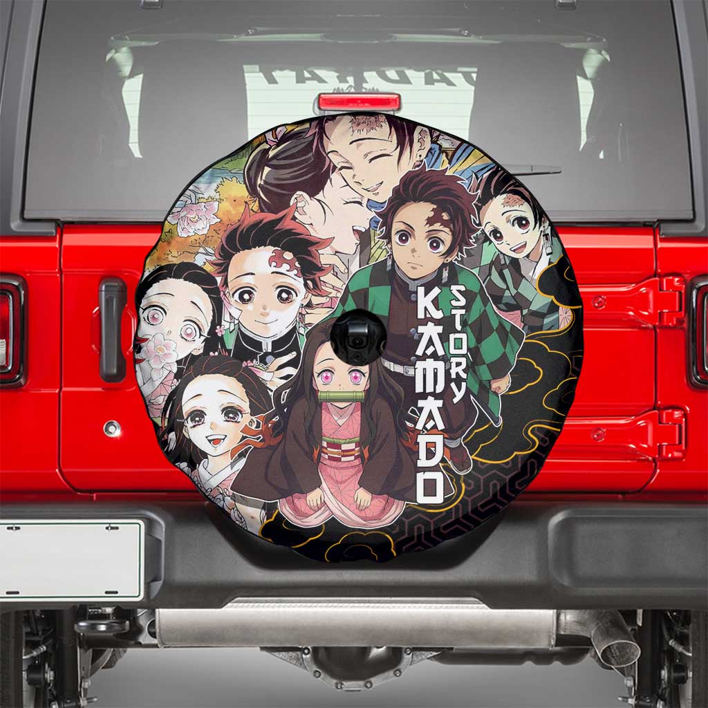 Kamado Siblings Demon Slayer Collage Design Spare Tire Cover with Tanjiro and Nezuko in Scenic Background - The Mazicc