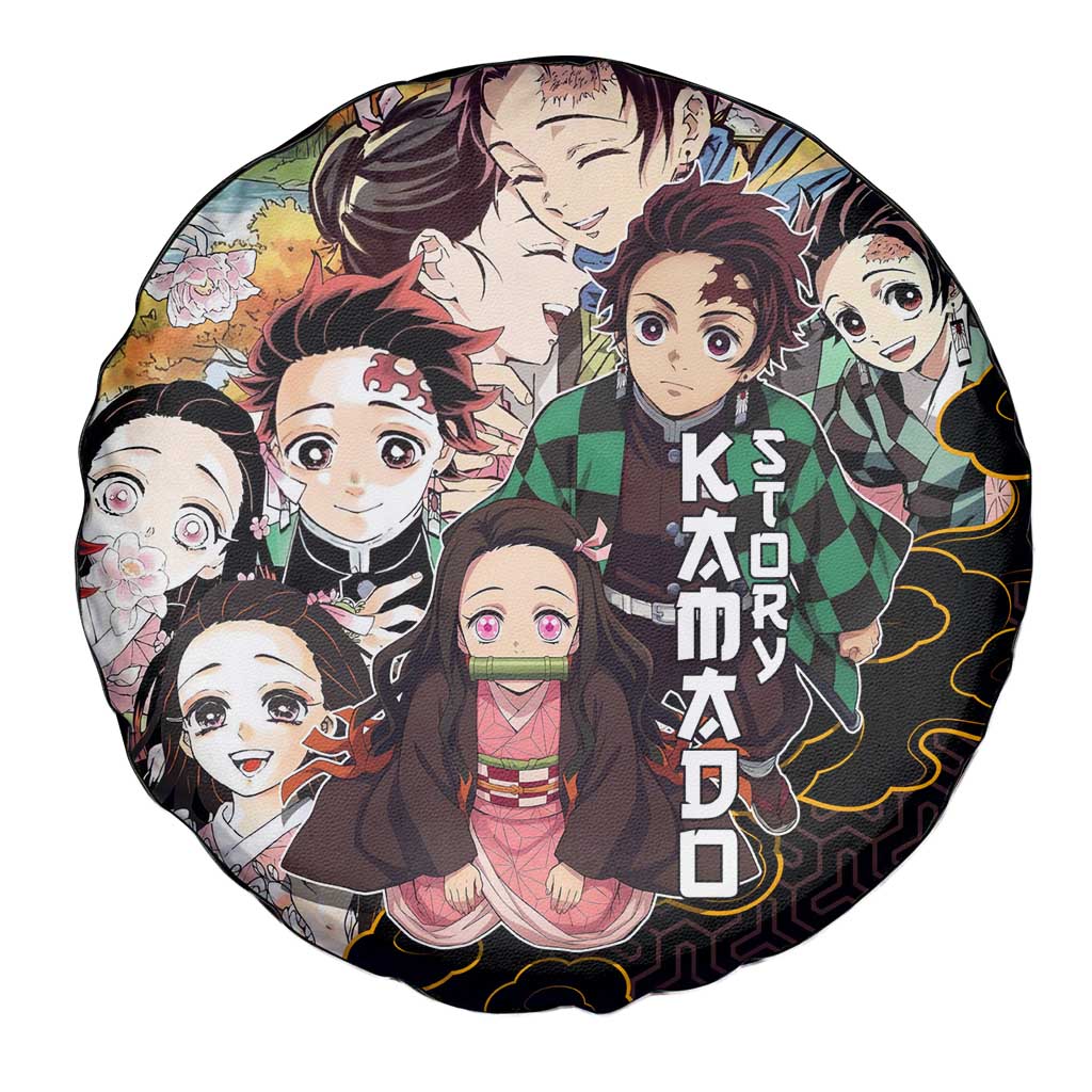 Kamado Siblings Demon Slayer Collage Design Spare Tire Cover with Tanjiro and Nezuko in Scenic Background - The Mazicc