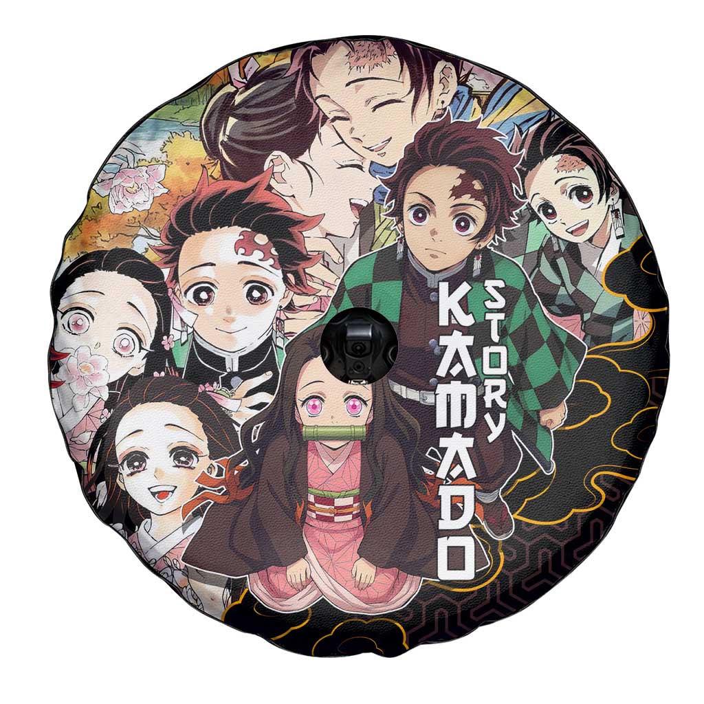 Kamado Siblings Demon Slayer Collage Design Spare Tire Cover with Tanjiro and Nezuko in Scenic Background - The Mazicc