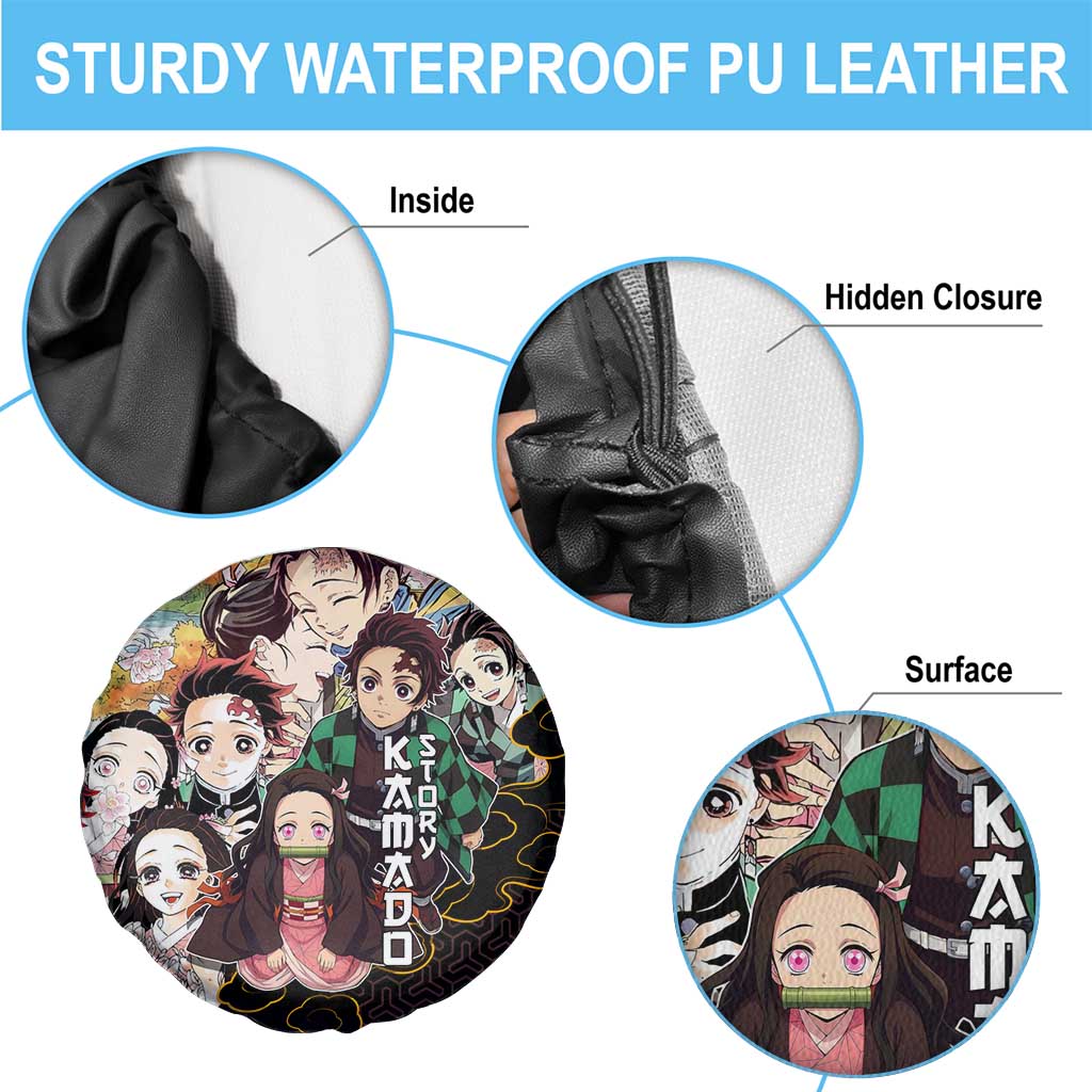 Kamado Siblings Demon Slayer Collage Design Spare Tire Cover with Tanjiro and Nezuko in Scenic Background - The Mazicc