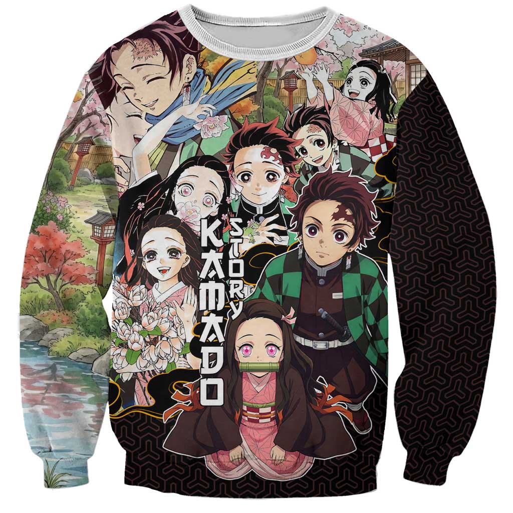 Kamado Siblings Demon Slayer Collage Design Sweatshirt with Tanjiro and Nezuko in Scenic Background - The Mazicc
