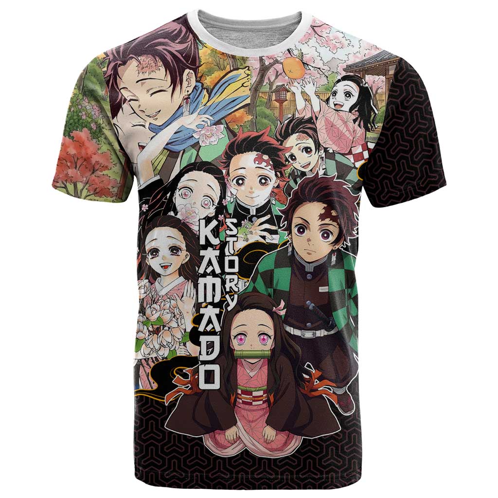 Kamado Siblings Demon Slayer Collage Design T Shirt with Tanjiro and Nezuko in Scenic Background - The Mazicc