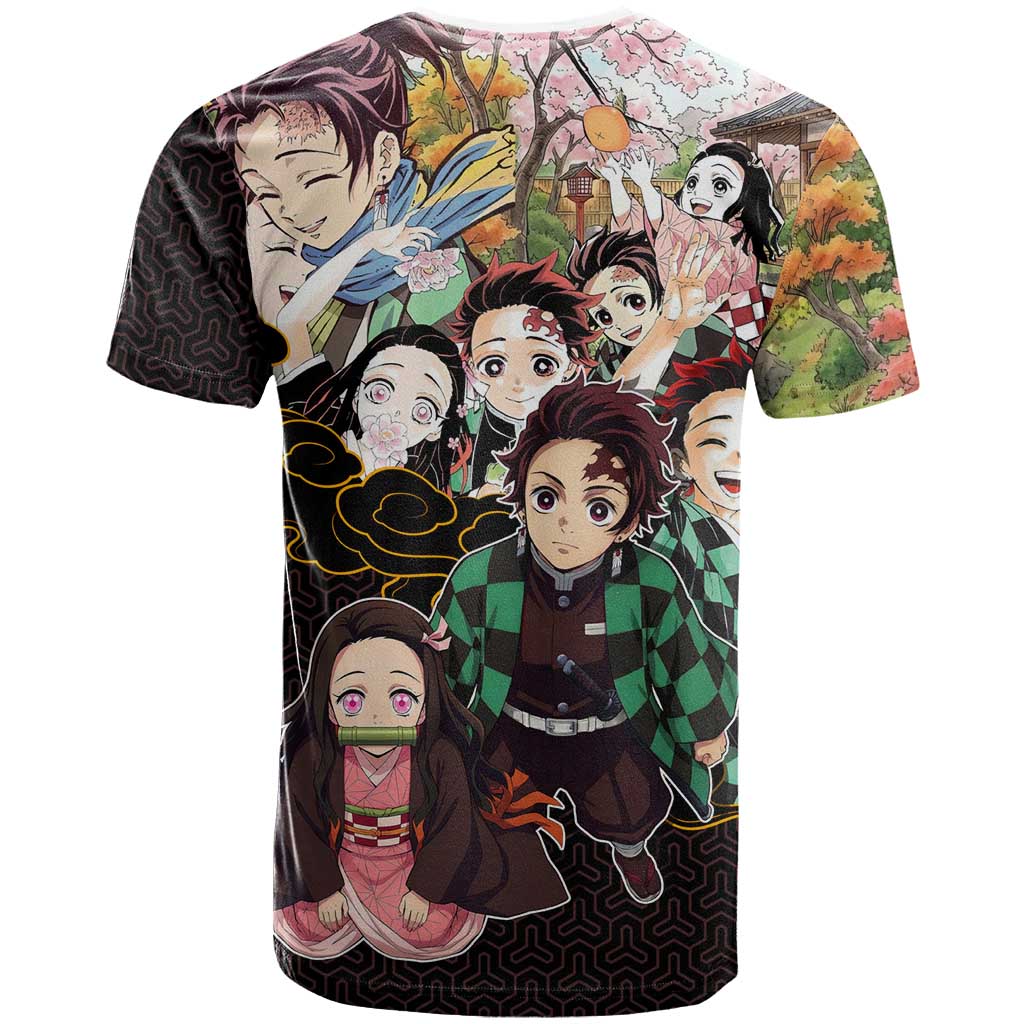 Kamado Siblings Demon Slayer Collage Design T Shirt with Tanjiro and Nezuko in Scenic Background - The Mazicc