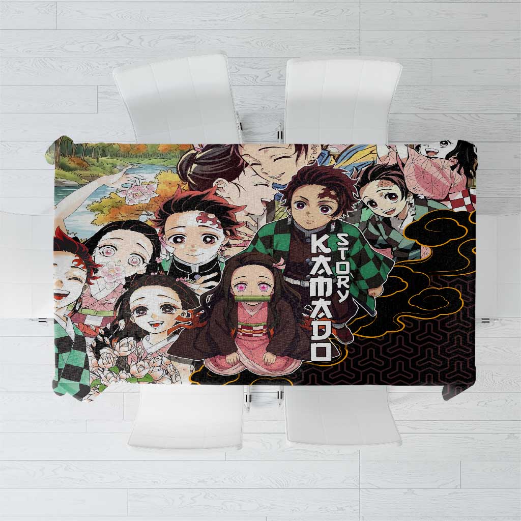 Kamado Siblings Demon Slayer Collage Design Tablecloth with Tanjiro and Nezuko in Scenic Background - The Mazicc