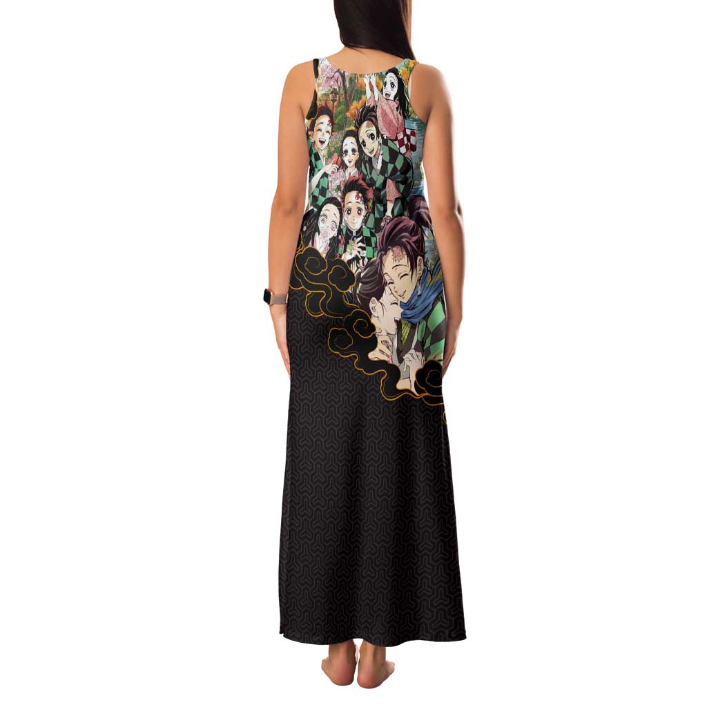 Kamado Siblings Demon Slayer Collage Design Tank Maxi Dress with Tanjiro and Nezuko in Scenic Background - The Mazicc