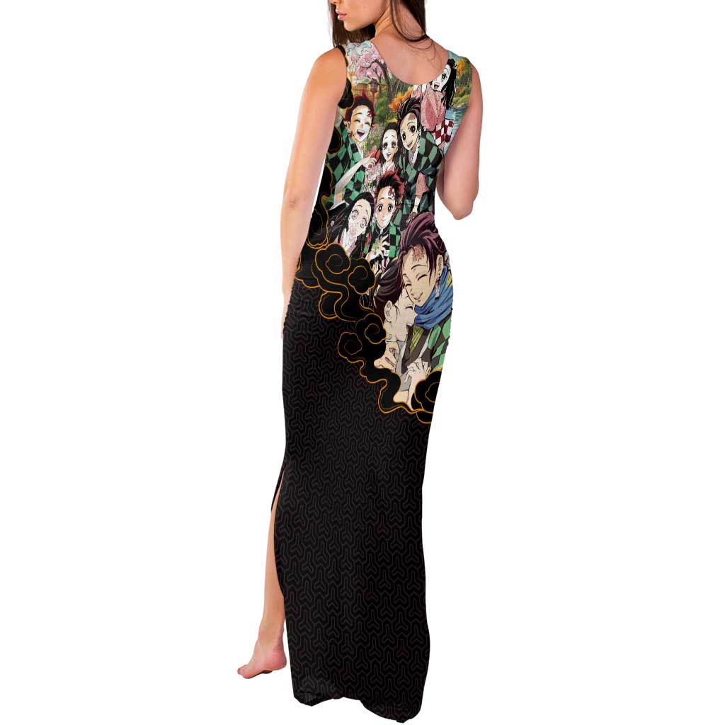 Kamado Siblings Demon Slayer Collage Design Tank Maxi Dress with Tanjiro and Nezuko in Scenic Background - The Mazicc