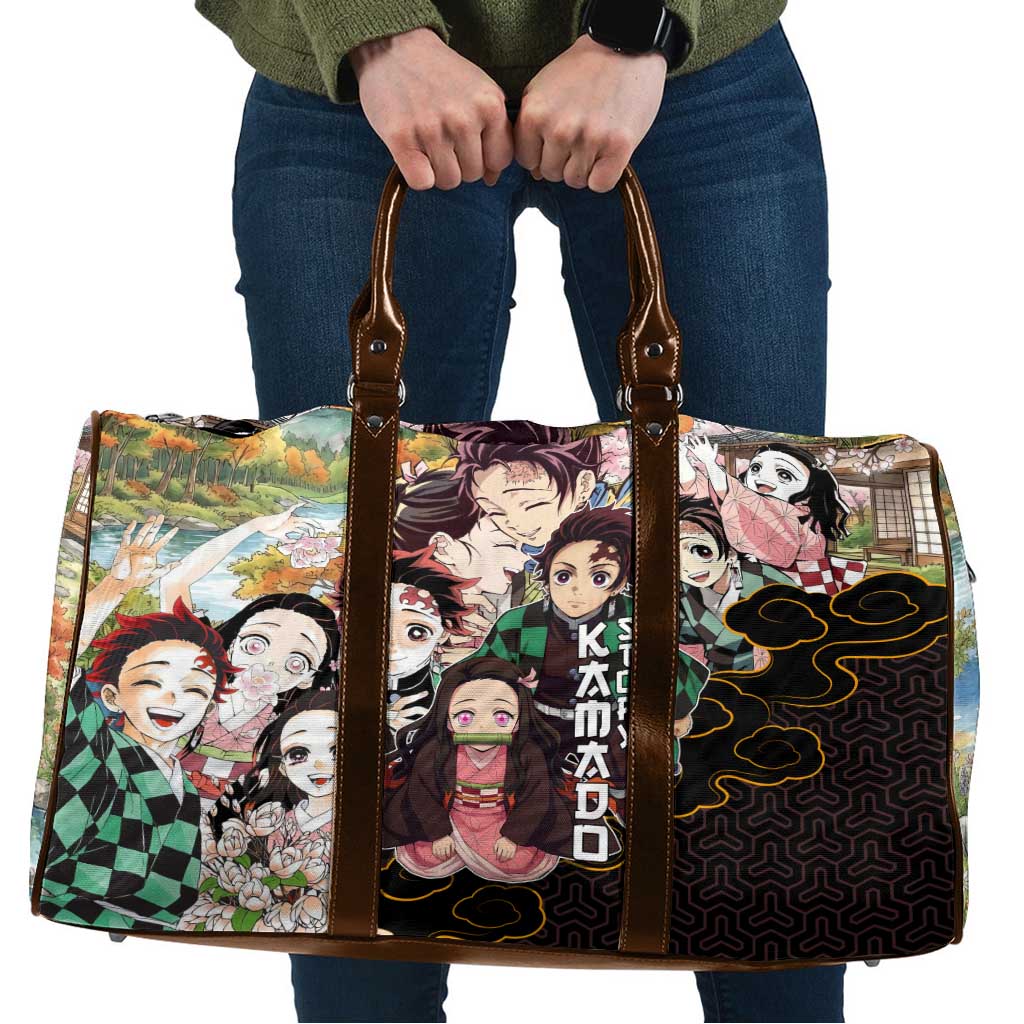Kamado Siblings Demon Slayer Collage Design Travel Bag with Tanjiro and Nezuko in Scenic Background - The Mazicc