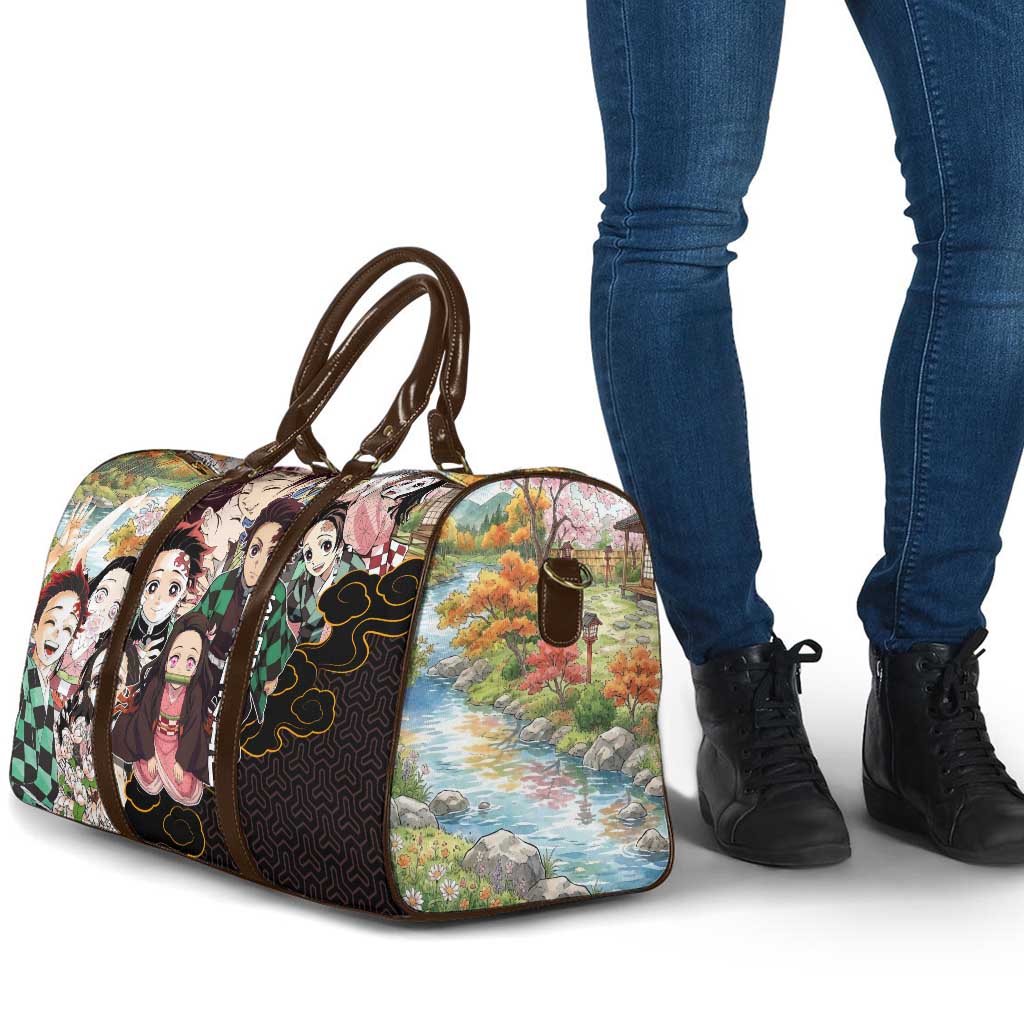 Kamado Siblings Demon Slayer Collage Design Travel Bag with Tanjiro and Nezuko in Scenic Background - The Mazicc
