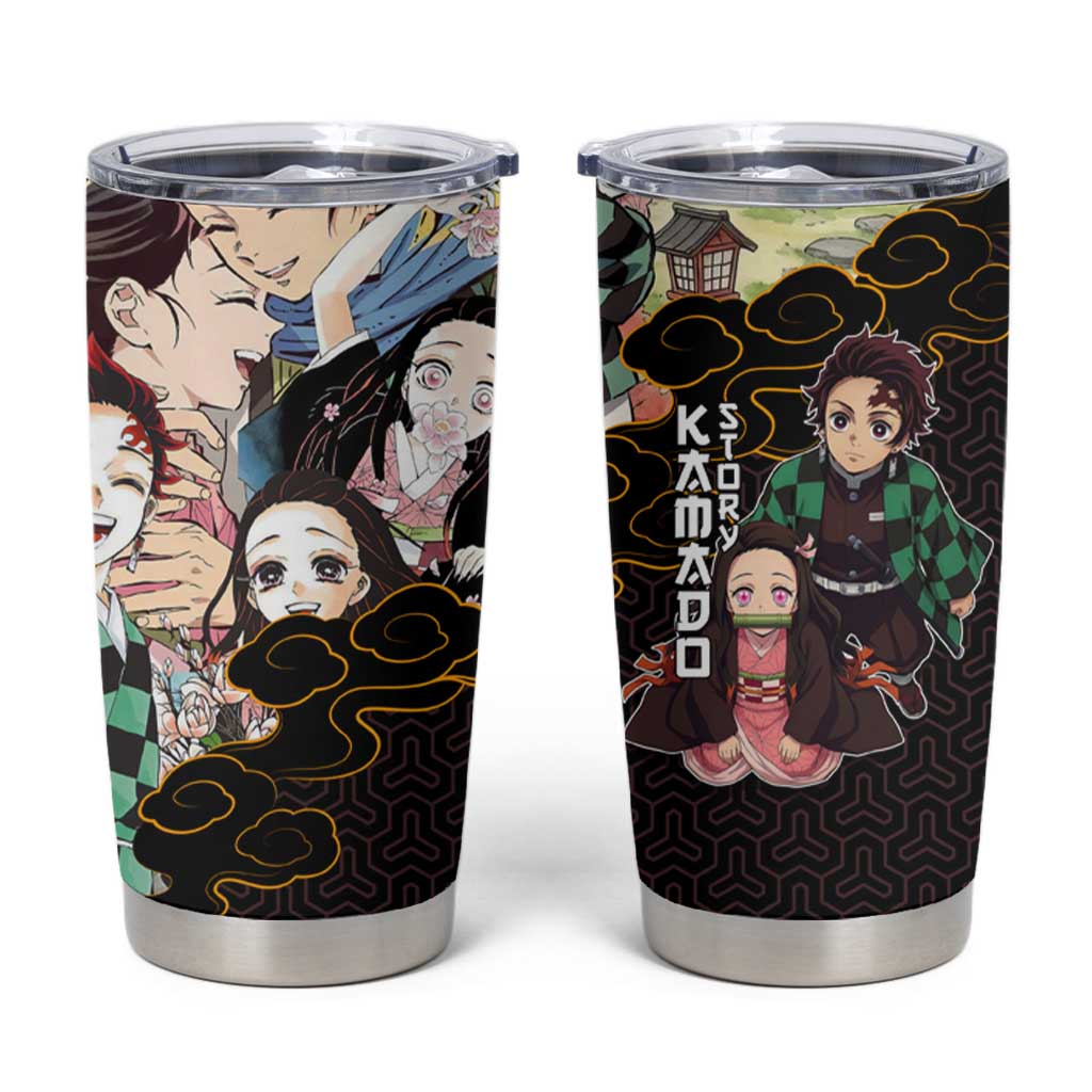 Kamado Siblings Demon Slayer Collage Design Tumbler Cup with Tanjiro and Nezuko in Scenic Background - The Mazicc