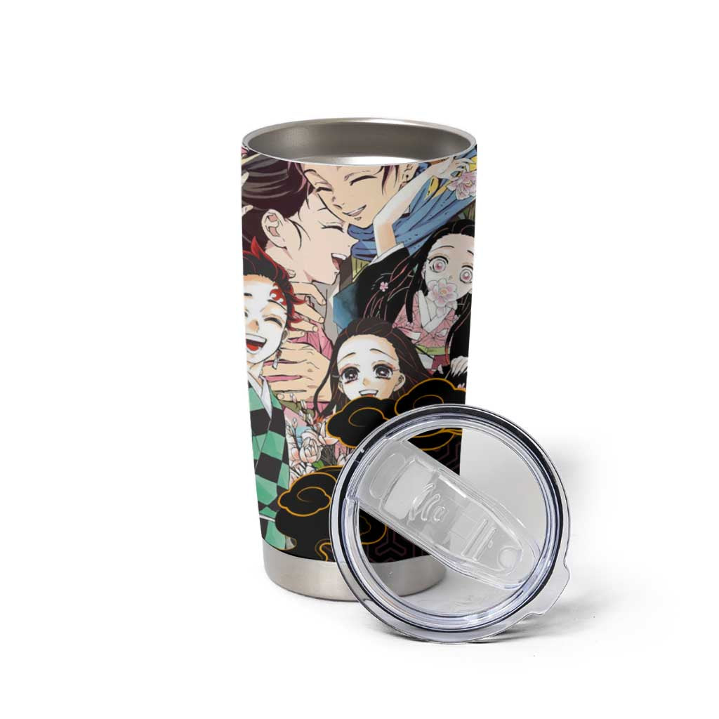 Kamado Siblings Demon Slayer Collage Design Tumbler Cup with Tanjiro and Nezuko in Scenic Background - The Mazicc