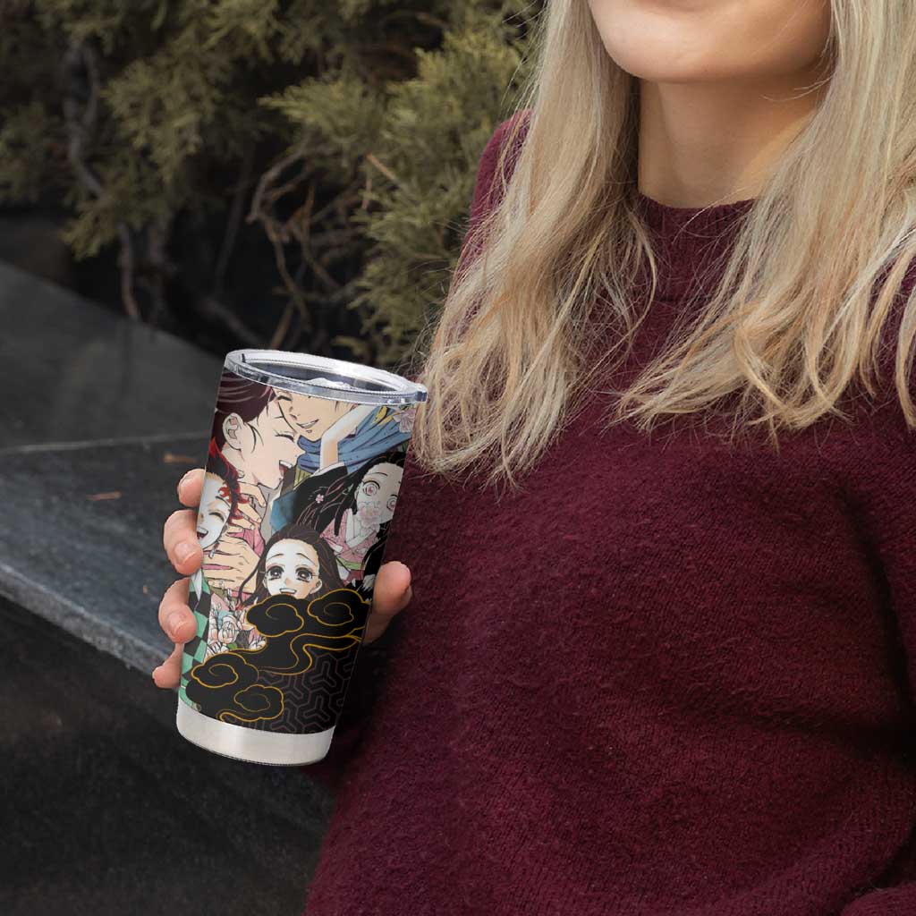 Kamado Siblings Demon Slayer Collage Design Tumbler Cup with Tanjiro and Nezuko in Scenic Background - The Mazicc