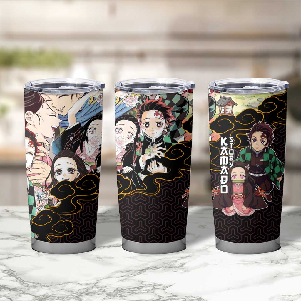 Kamado Siblings Demon Slayer Collage Design Tumbler Cup with Tanjiro and Nezuko in Scenic Background - The Mazicc