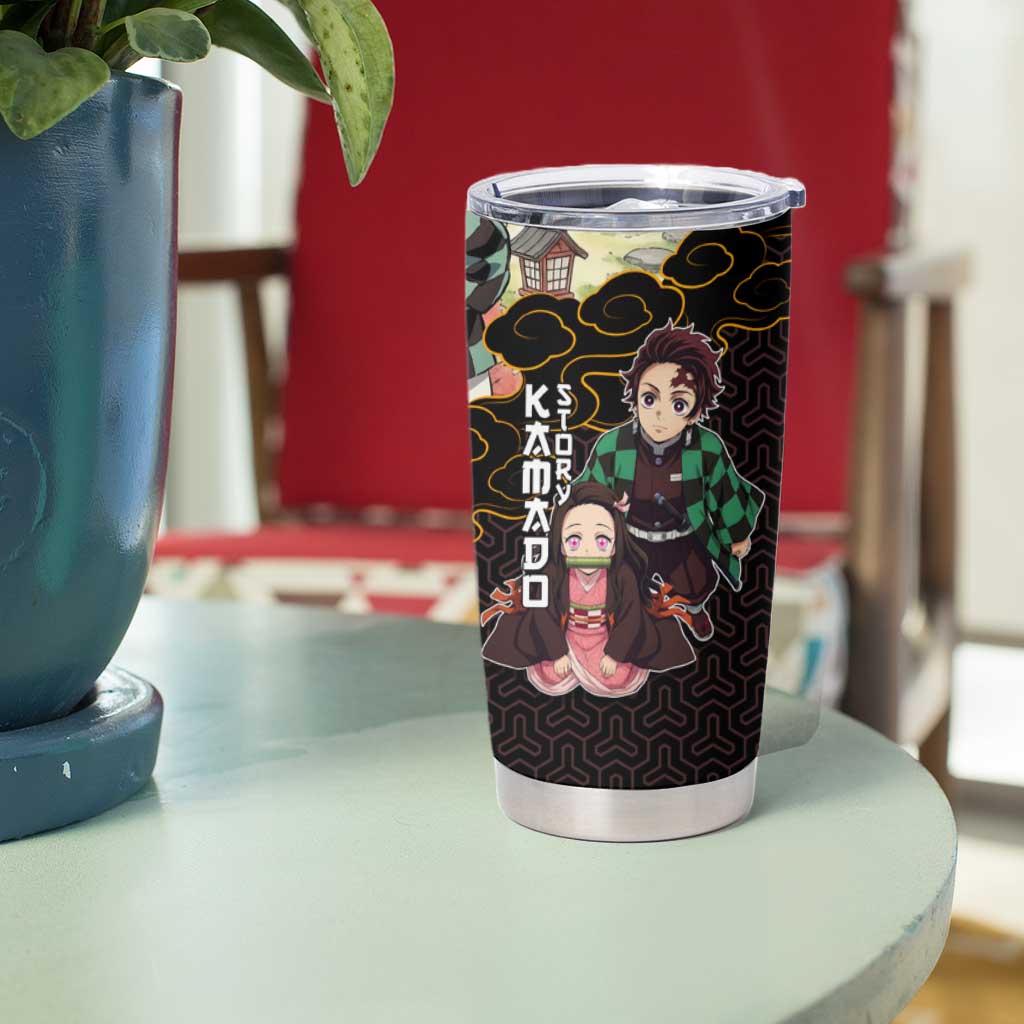Kamado Siblings Demon Slayer Collage Design Tumbler Cup with Tanjiro and Nezuko in Scenic Background - The Mazicc
