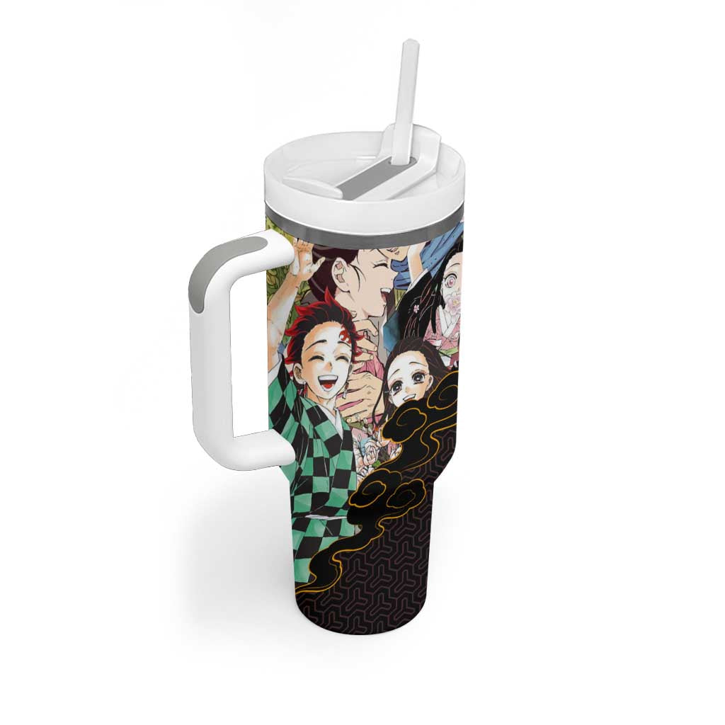 Kamado Siblings Demon Slayer Collage Design Tumbler With Handle with Tanjiro and Nezuko in Scenic Background - The Mazicc