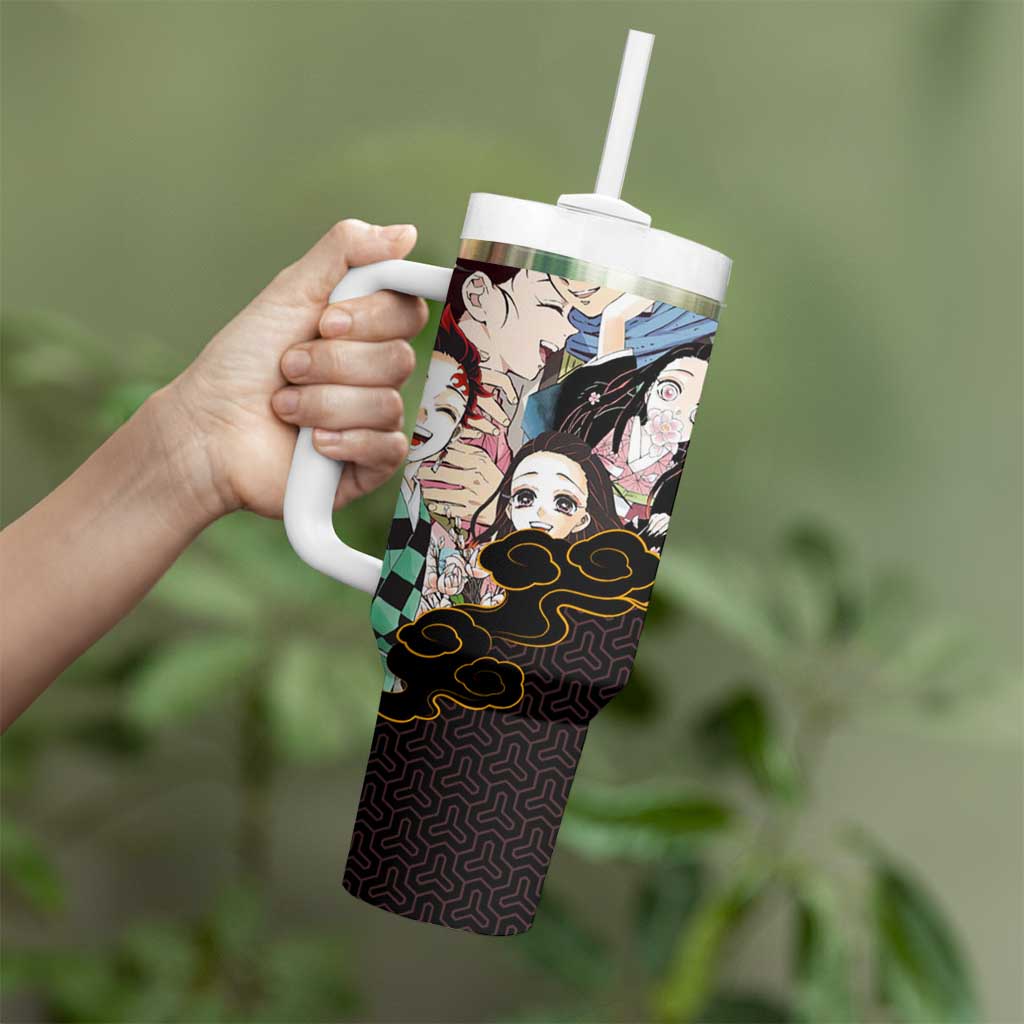 Kamado Siblings Demon Slayer Collage Design Tumbler With Handle with Tanjiro and Nezuko in Scenic Background - The Mazicc
