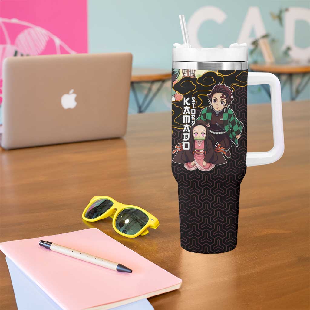 Kamado Siblings Demon Slayer Collage Design Tumbler With Handle with Tanjiro and Nezuko in Scenic Background - The Mazicc