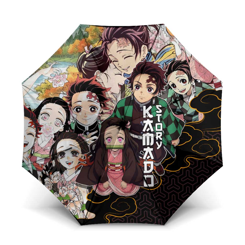 Kamado Siblings Demon Slayer Collage Design Umbrella with Tanjiro and Nezuko in Scenic Background - The Mazicc