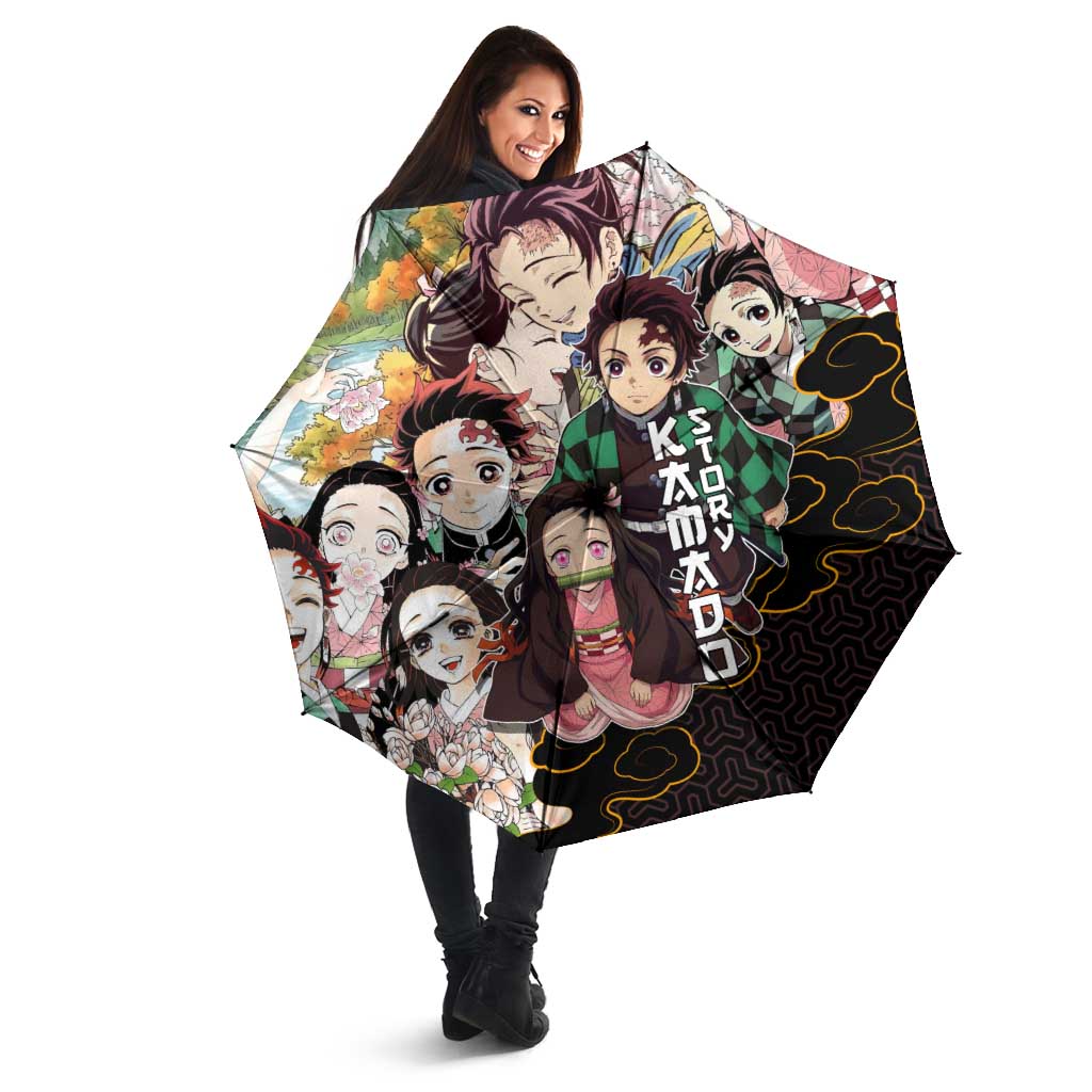 Kamado Siblings Demon Slayer Collage Design Umbrella with Tanjiro and Nezuko in Scenic Background - The Mazicc
