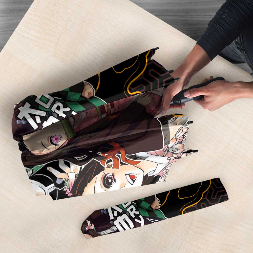 Kamado Siblings Demon Slayer Collage Design Umbrella with Tanjiro and Nezuko in Scenic Background - The Mazicc