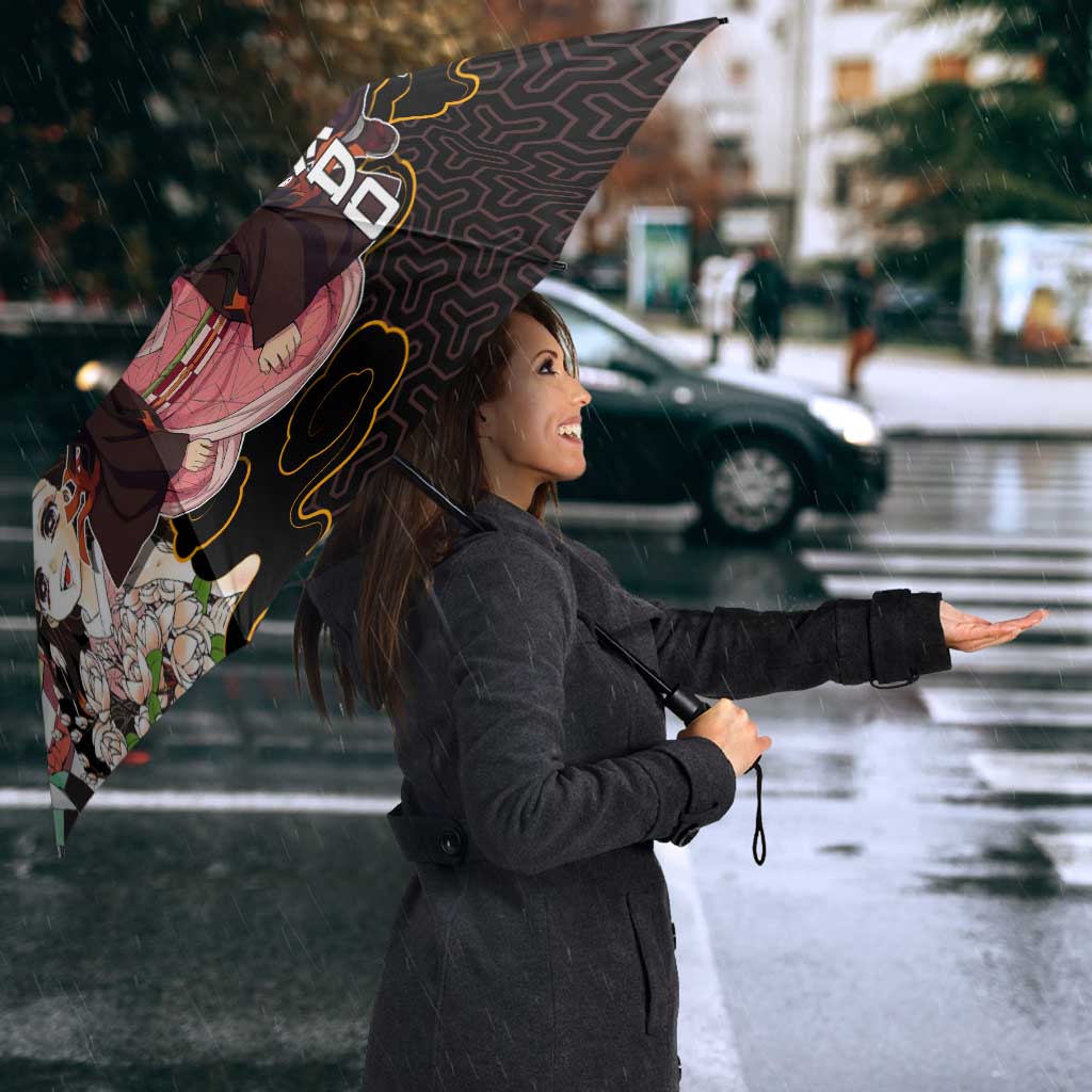 Kamado Siblings Demon Slayer Collage Design Umbrella with Tanjiro and Nezuko in Scenic Background - The Mazicc