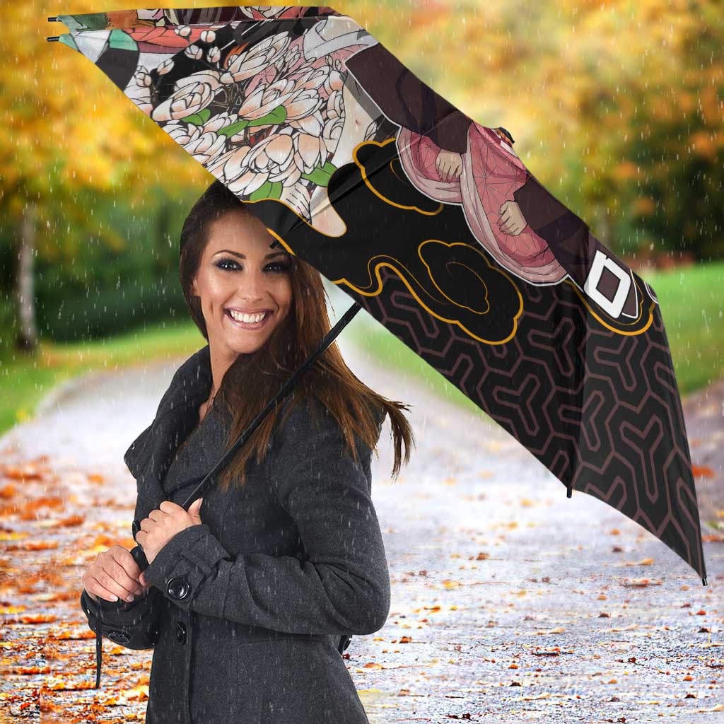 Kamado Siblings Demon Slayer Collage Design Umbrella with Tanjiro and Nezuko in Scenic Background - The Mazicc