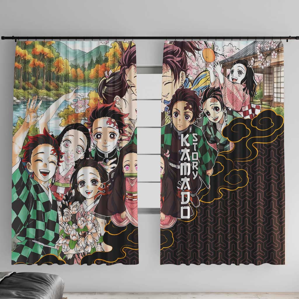 Kamado Siblings Demon Slayer Collage Design Window Curtain with Tanjiro and Nezuko in Scenic Background - The Mazicc