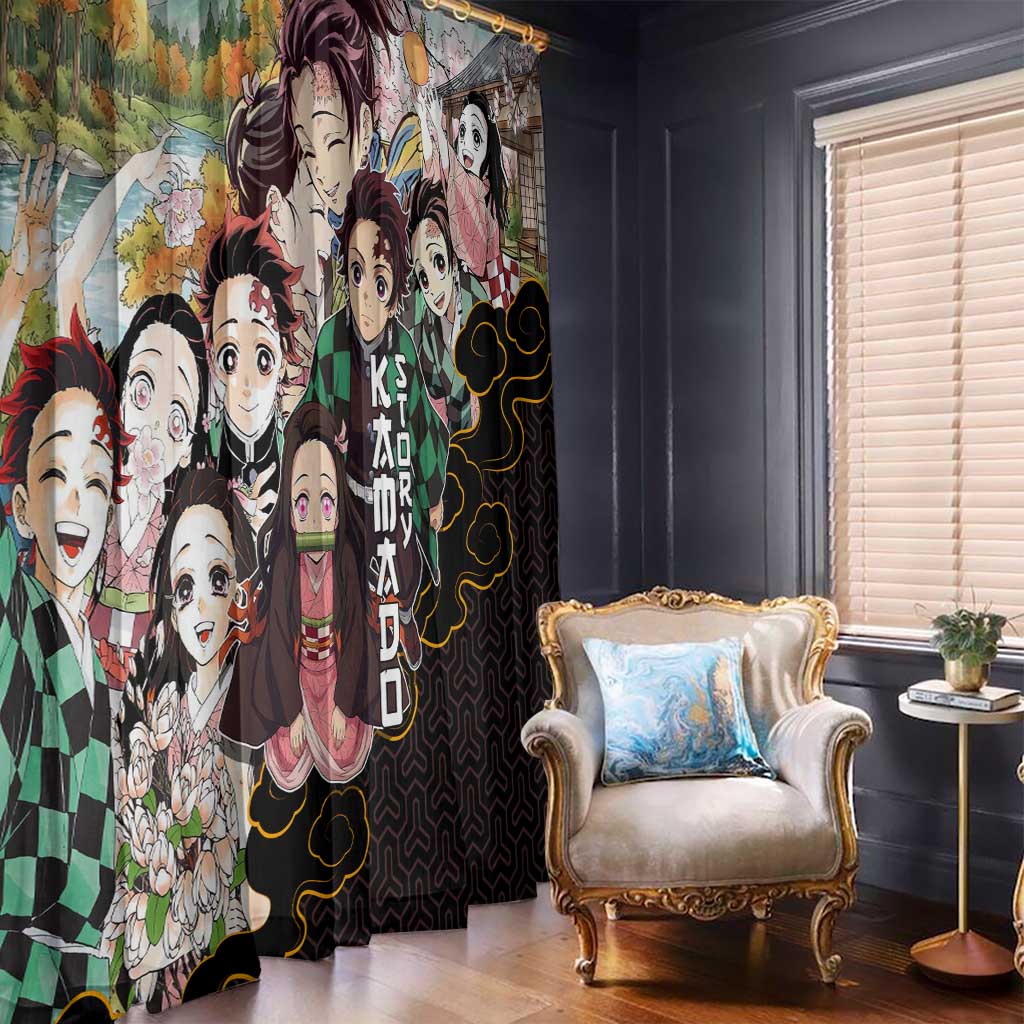 Kamado Siblings Demon Slayer Collage Design Window Curtain with Tanjiro and Nezuko in Scenic Background - The Mazicc