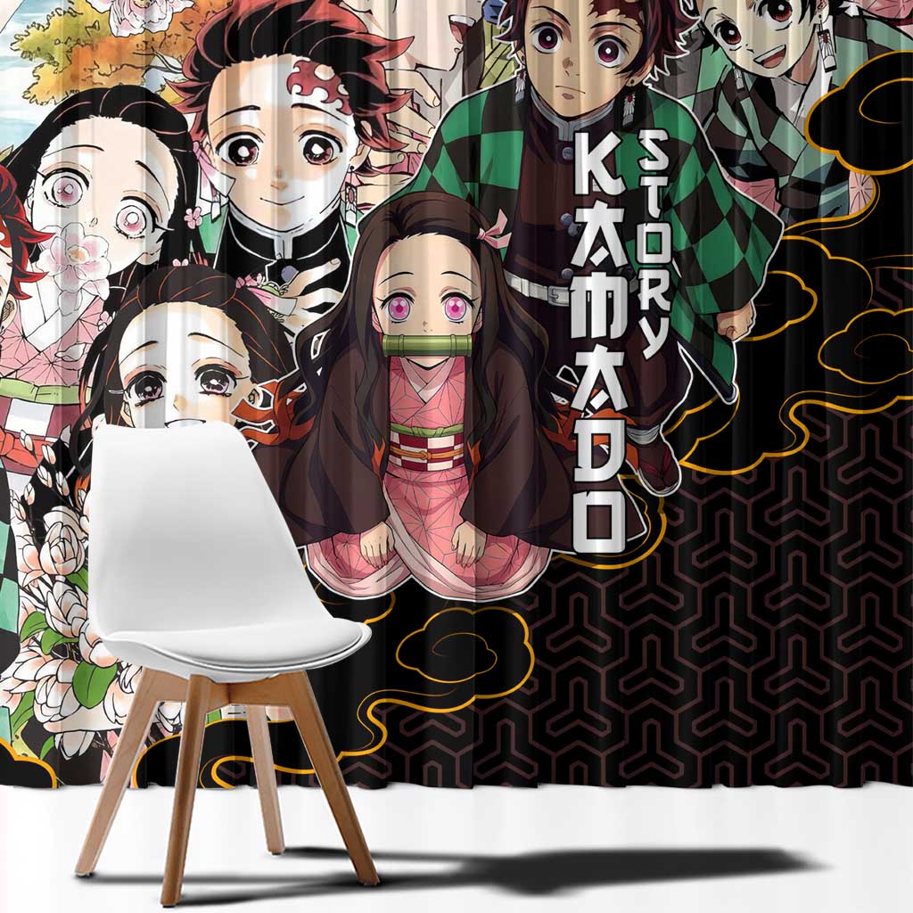 Kamado Siblings Demon Slayer Collage Design Window Curtain with Tanjiro and Nezuko in Scenic Background - The Mazicc