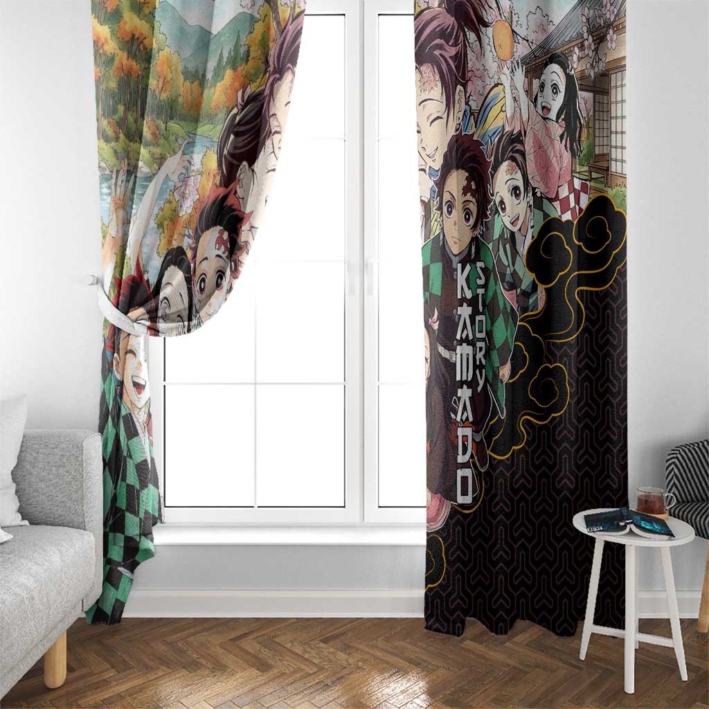 Kamado Siblings Demon Slayer Collage Design Window Curtain with Tanjiro and Nezuko in Scenic Background - The Mazicc