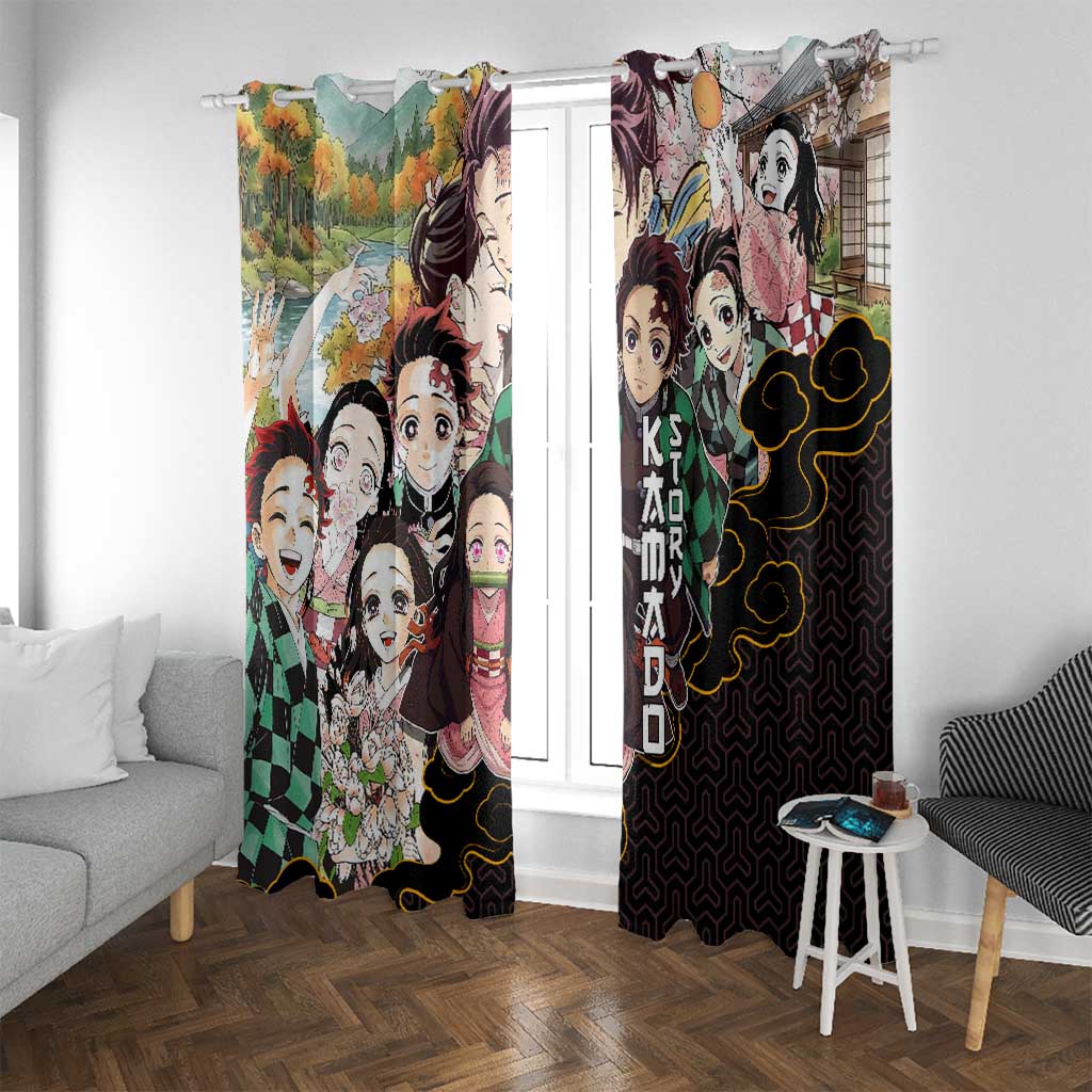 Kamado Siblings Demon Slayer Collage Design Window Curtain with Tanjiro and Nezuko in Scenic Background - The Mazicc