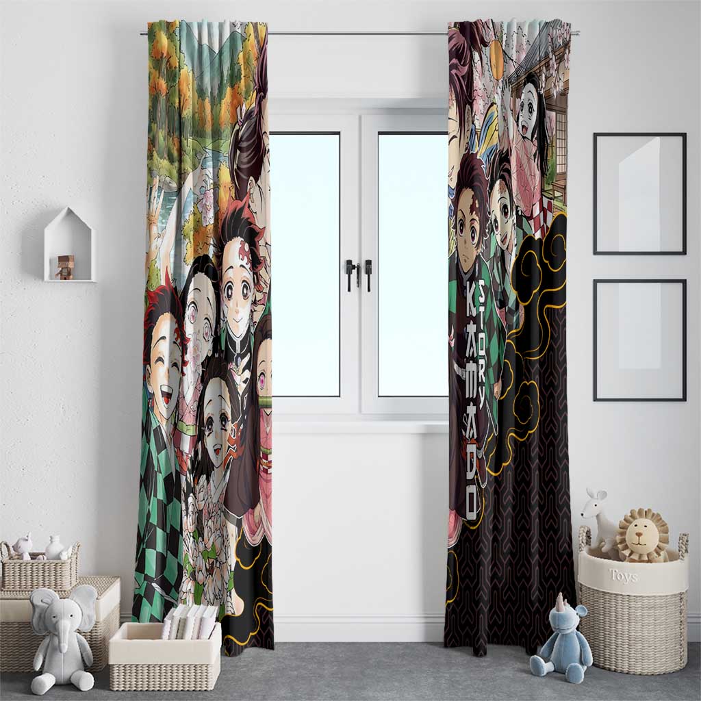 Kamado Siblings Demon Slayer Collage Design Window Curtain with Tanjiro and Nezuko in Scenic Background - The Mazicc