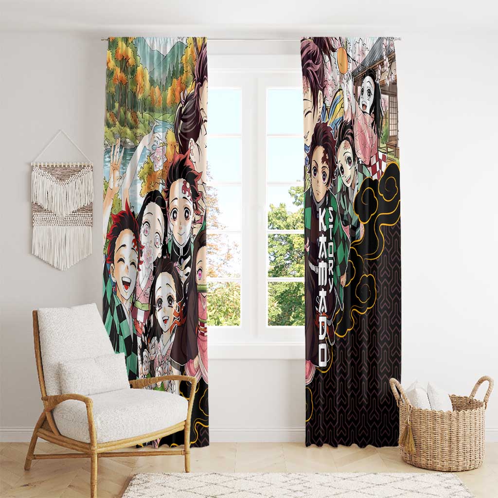 Kamado Siblings Demon Slayer Collage Design Window Curtain with Tanjiro and Nezuko in Scenic Background - The Mazicc