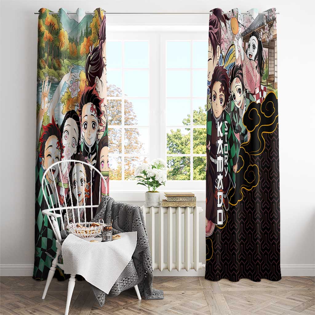Kamado Siblings Demon Slayer Collage Design Window Curtain with Tanjiro and Nezuko in Scenic Background - The Mazicc