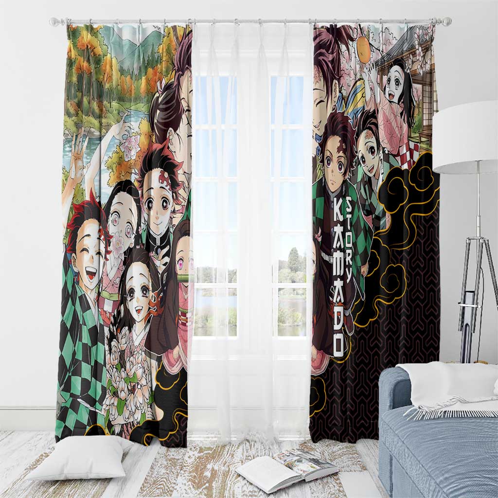 Kamado Siblings Demon Slayer Collage Design Window Curtain with Tanjiro and Nezuko in Scenic Background - The Mazicc