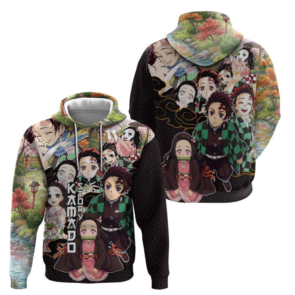 Kamado Siblings Demon Slayer Collage Design Zip Hoodie with Tanjiro and Nezuko in Scenic Background - The Mazicc