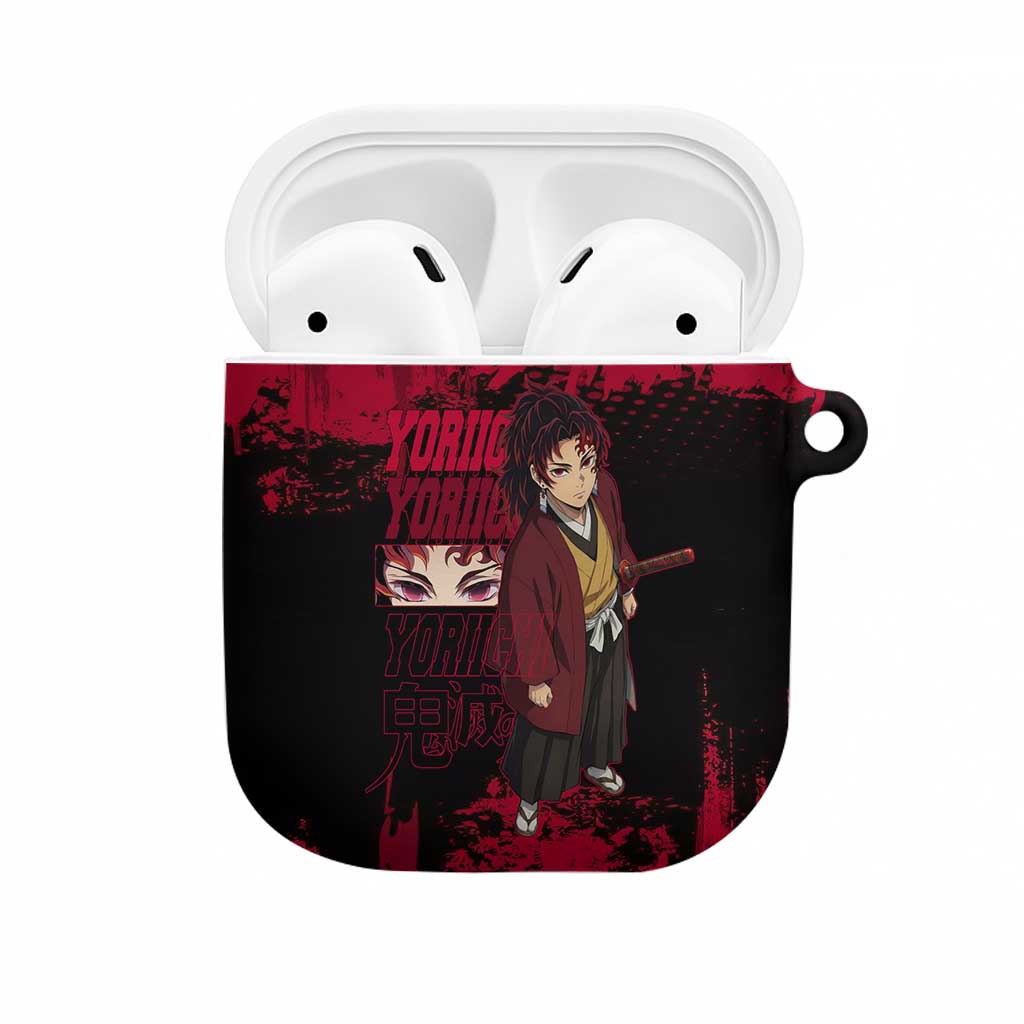 Yoriichi Tsugikuni Demon Slayer Red Grunge Design AirPods Case with Intense Eyes and Sword Stance - The Mazicc