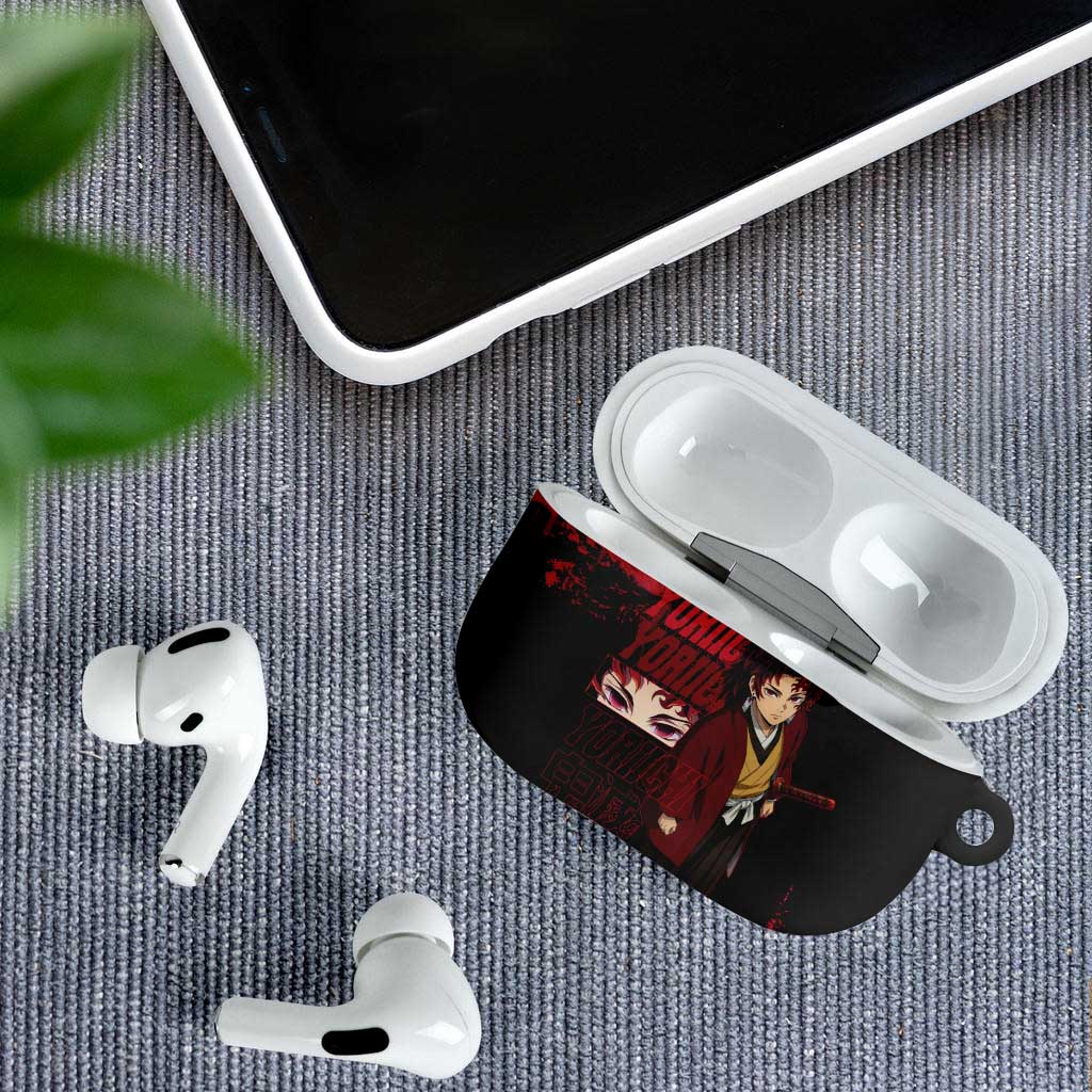 Yoriichi Tsugikuni Demon Slayer Red Grunge Design AirPods Case with Intense Eyes and Sword Stance - The Mazicc